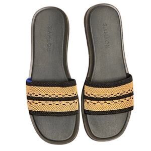 Rothy's The Slide Sandal Gilded Crochet Black and Tan Sz 8